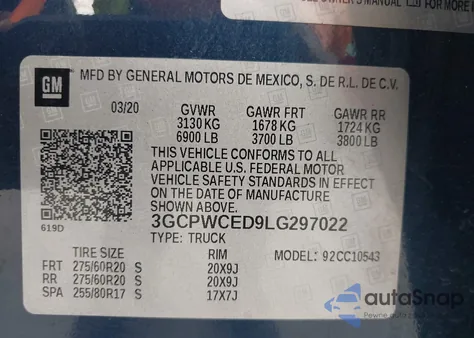 2020 Chevrolet Silverado 1500 2Wd Short Bed Lt from USA, damaged, VIN 3GCPWCED9LG297022